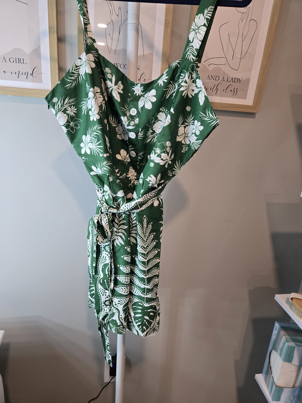 Cupshe Green and White Tropical Floral Swim Coverup Dress